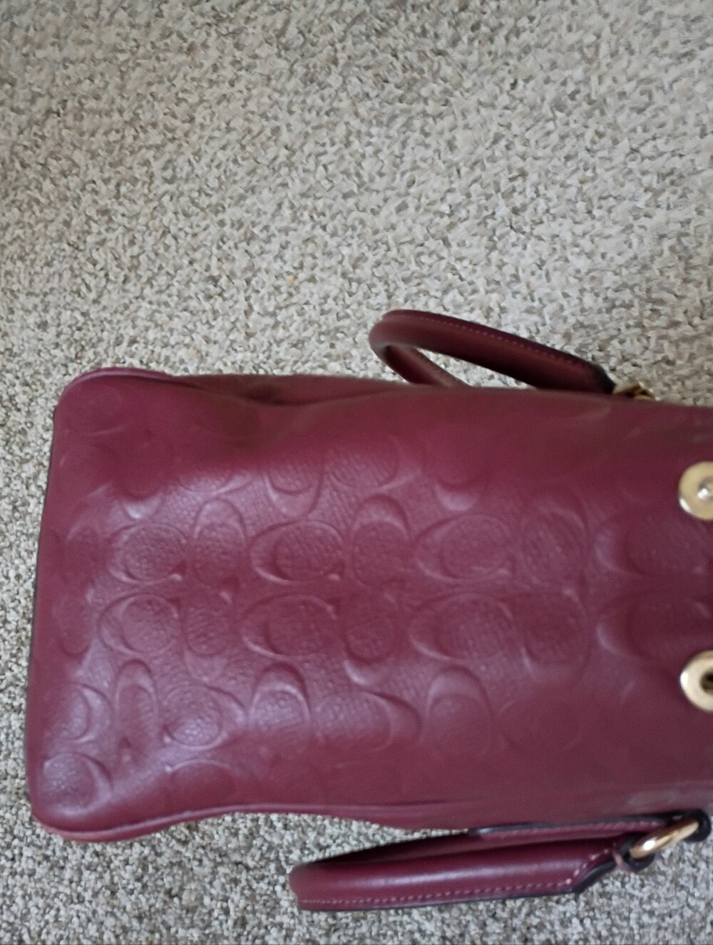 Coach Surrey Carryall Wine Red Signature Debossed Leather Satchel F78751 - Picture 9 of 10